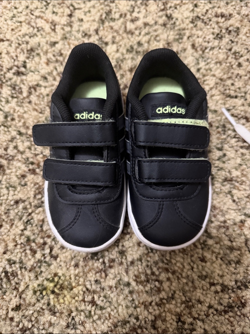 Never Worn adidas Kids Black Sneakers with Lime Accents
